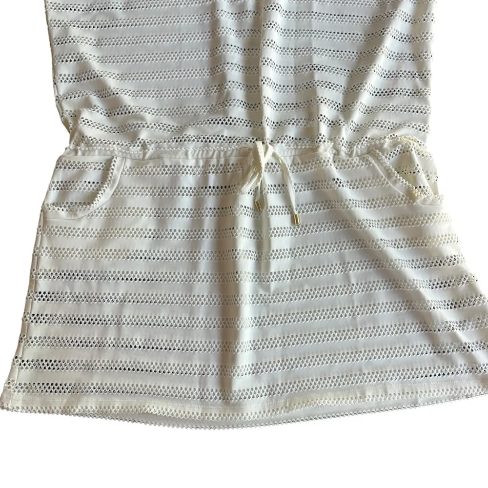 Calvin Klein mesh stretch swimsuit cover up size large cream colored beachwear